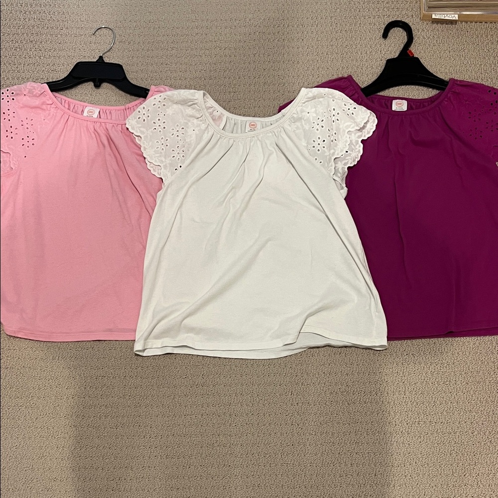 Wonder Nation Pink And White Girls Tee with Eyelet Trim Bundle
